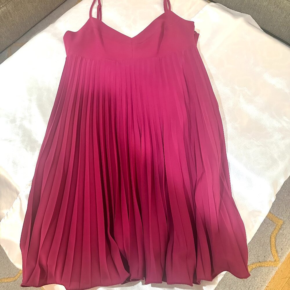 H&M Raspberry Spaghetti Strap Pleated Dress, Size… - image 5